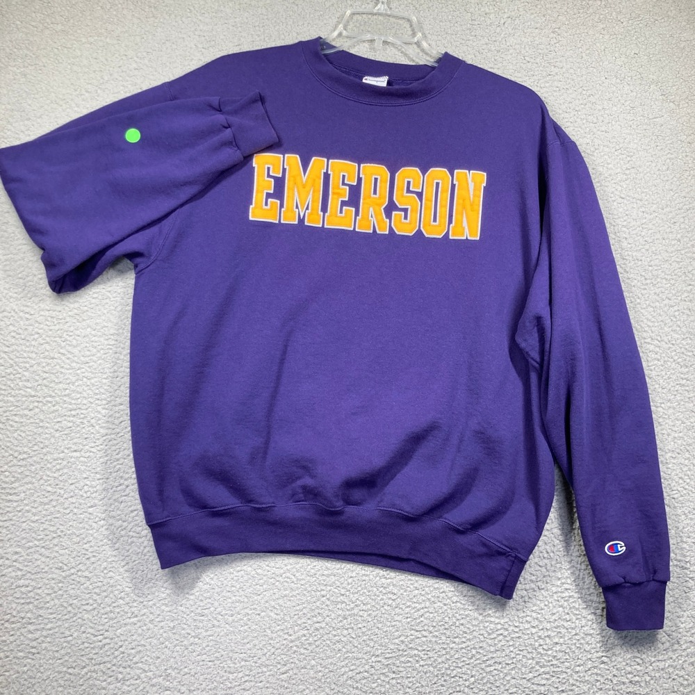 Emerson College Lions Sweatshirt Women XL Purple Pullover Champion Sweater FLAW - Picture 2 of 12